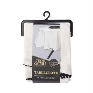 Thyme & Table White Tablecloth with Black Trim